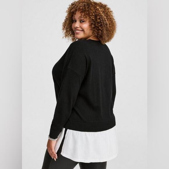 TORRID | Long Sleeve Black Sweater with White Shirt Hem | Size 14/16 - Picture 2 of 8